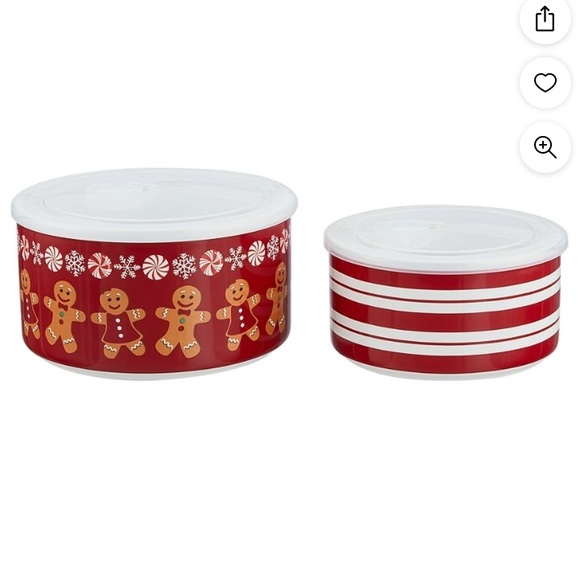 New 4-Piece Gingerbread & Peppermints Glazed Stoneware Bake & Store Containers - Picture 4 of 7